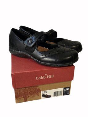 Cobb Hill Petra Black Leather Laser Cut Mary Jane Comfort Flats 7.5 W